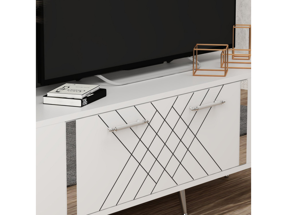 Drewniany stojak na telewizor "Detas" - 150 x 35 x 48 cm - Srebrny