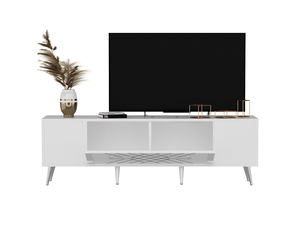 Drewniany stojak na telewizor "Detas" - 150 x 35 x 48 cm - Srebrny