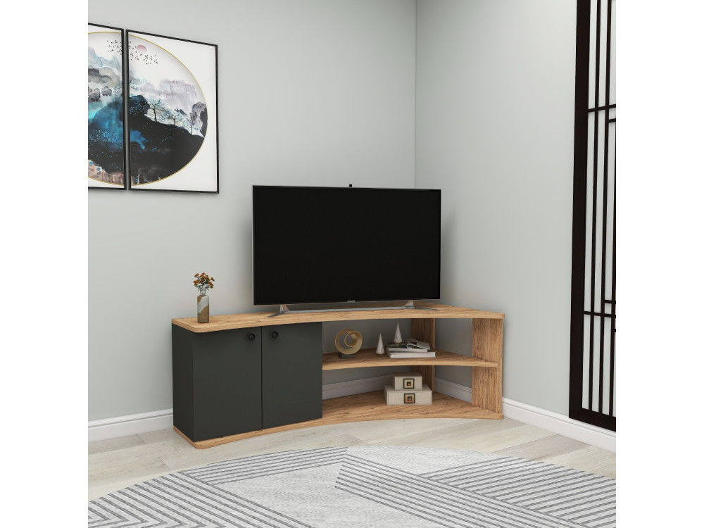 Drewniany narożnik TV "Termera" - 135 x 67 x 48 cm - Brązowy