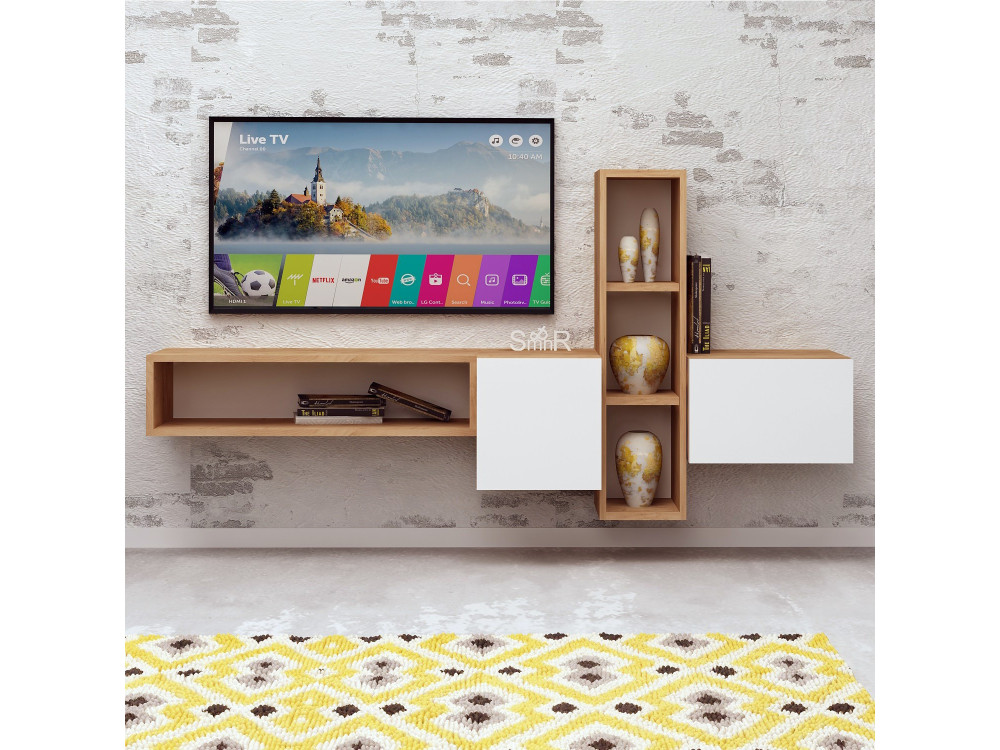 Drewniany stojak na telewizor "Kumkuat" - 160 x 35 x 70 cm - Brązowy