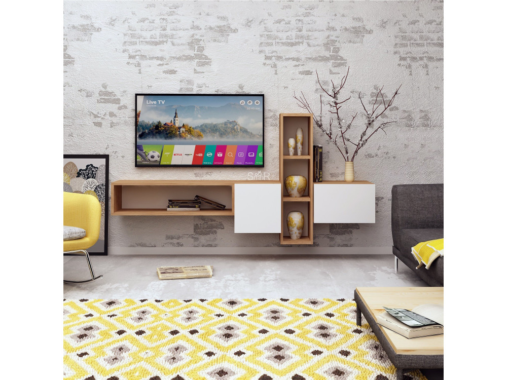 Drewniany stojak na telewizor "Kumkuat" - 160 x 35 x 70 cm - Brązowy
