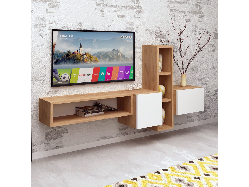 Drewniany stojak na telewizor "Kumkuat" - 160 x 35 x 70 cm - Brązowy