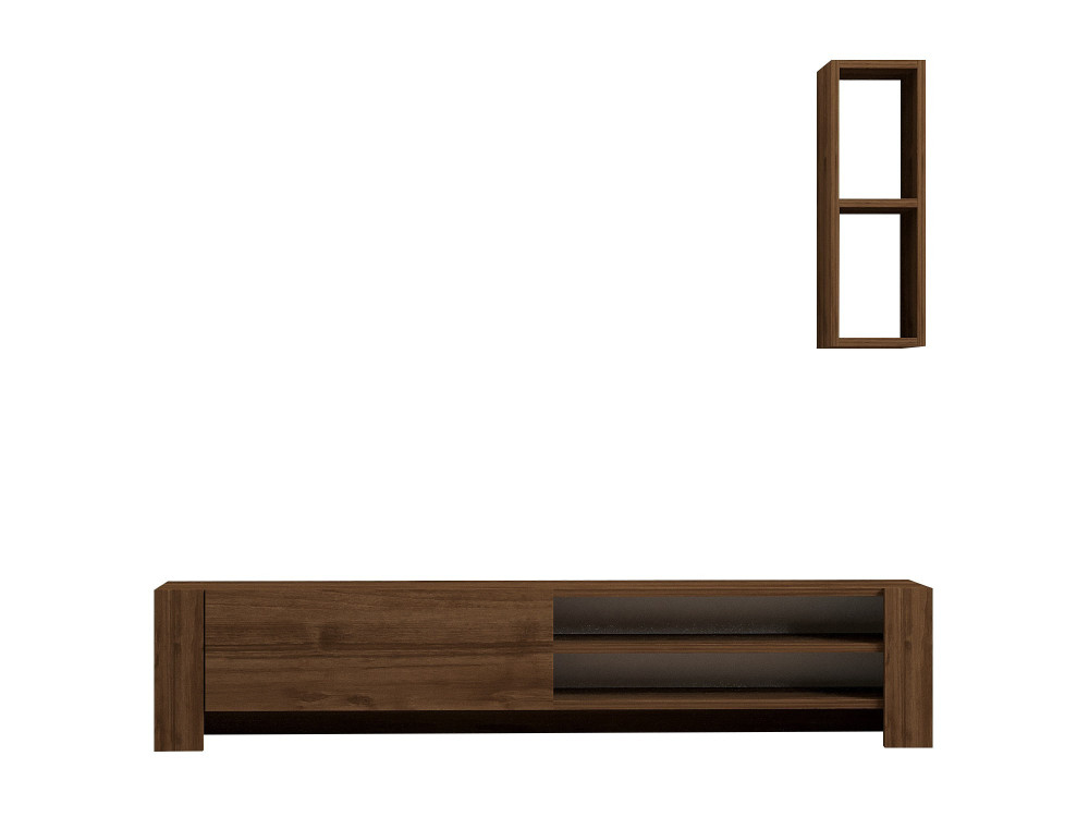 Drewniany stojak TV "Naz" z półką ścienną - 160 x 26 x 33 cm - Brązowy