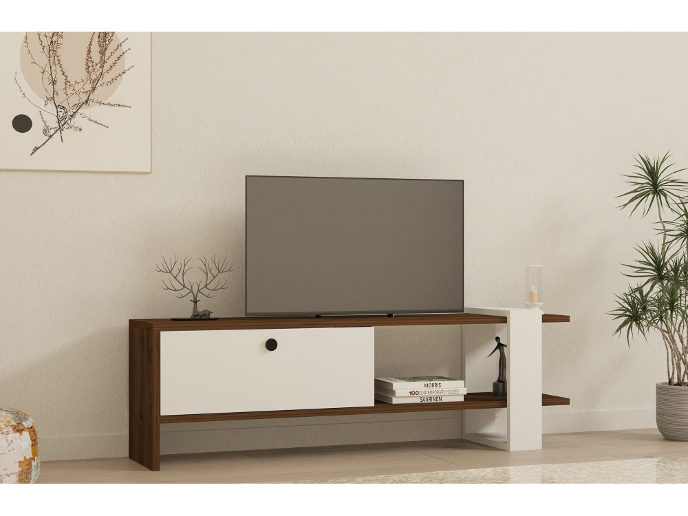 Drewniana podstawa pod telewizor "Gaye" - 120 x 25 x 36 cm - Biały