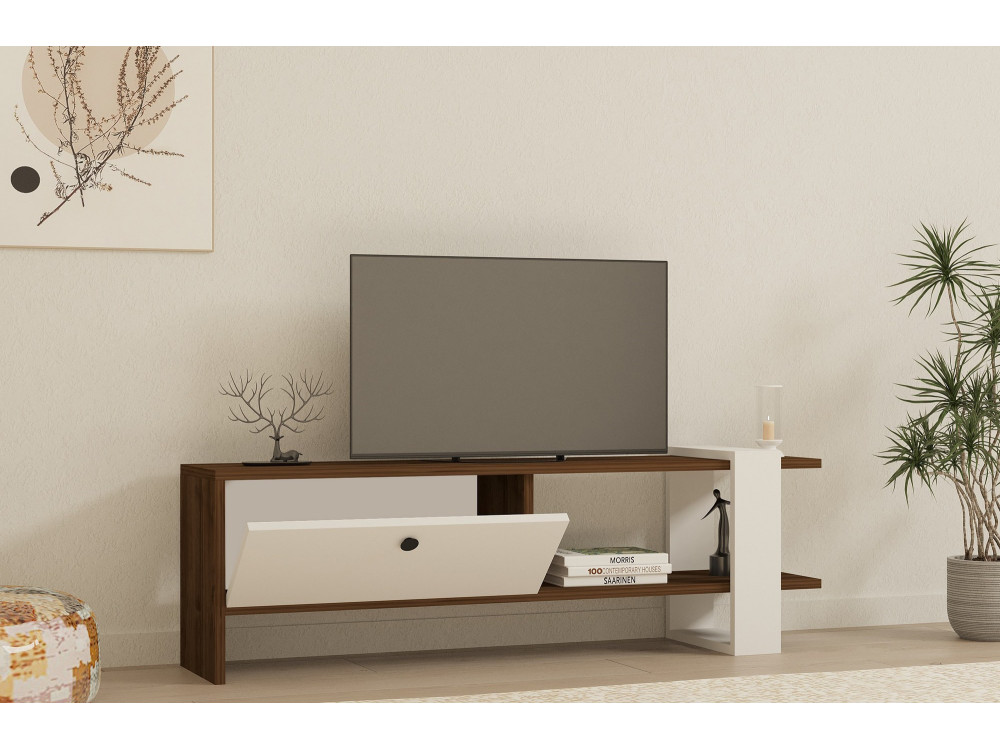 Drewniana podstawa pod telewizor "Gaye" - 120 x 25 x 36 cm - Biały