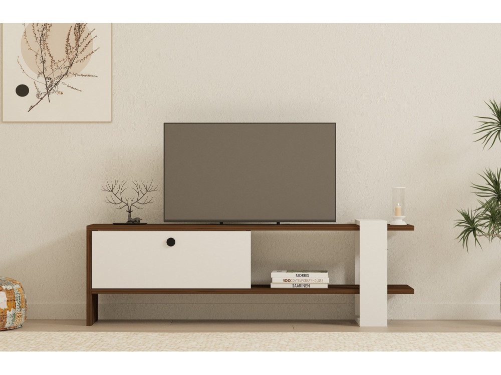 Drewniana podstawa pod telewizor "Gaye" - 120 x 25 x 36 cm - Biały