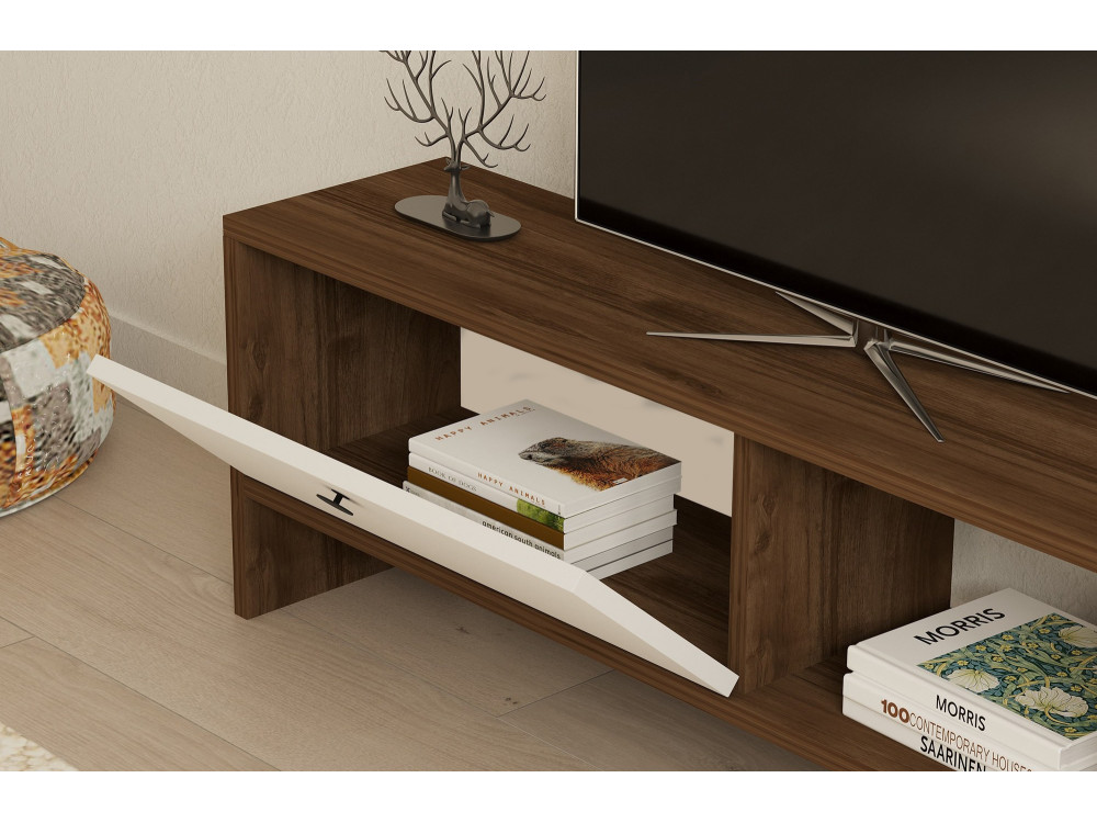 Drewniana podstawa pod telewizor "Gaye" - 120 x 25 x 36 cm - Biały