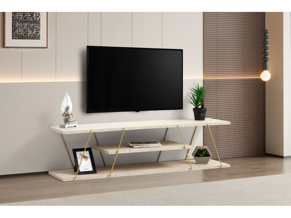 Drewniana podstawa pod telewizor "Canaz" - 120 x 30 x 33 cm - trawertyn