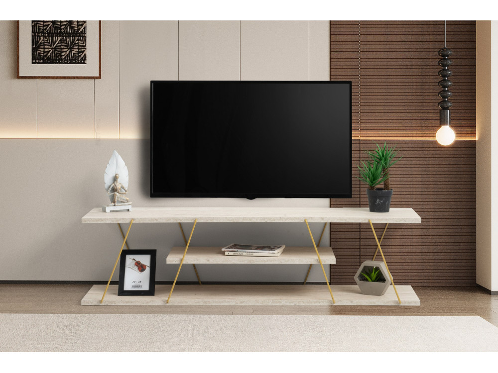 Drewniana podstawa pod telewizor "Canaz" - 120 x 30 x 33 cm - trawertyn