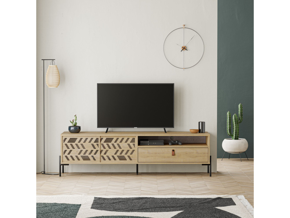 Drewniany stojak pod telewizor "Dionysos" - 170 x 45 x 48 cm - Beżowy