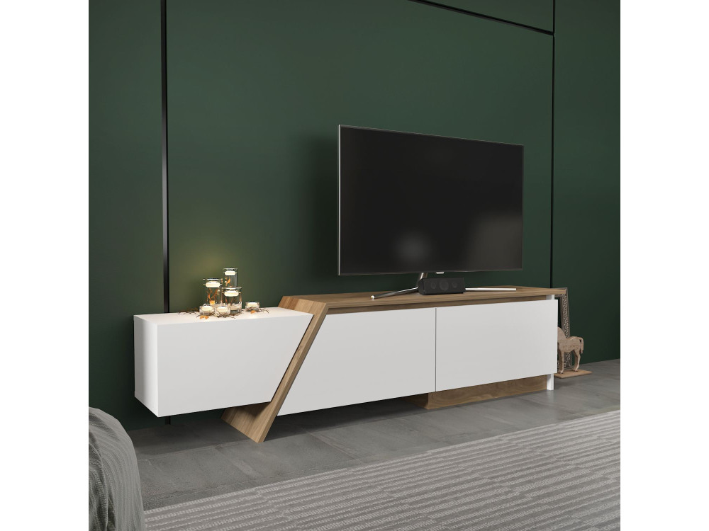 Drewniana podstawa pod telewizor "Zonas" - 180 x 35 x 28 cm - Biały