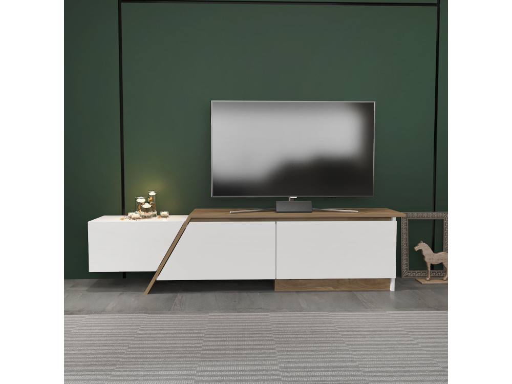 Drewniana podstawa pod telewizor "Zonas" - 180 x 35 x 28 cm - Biały