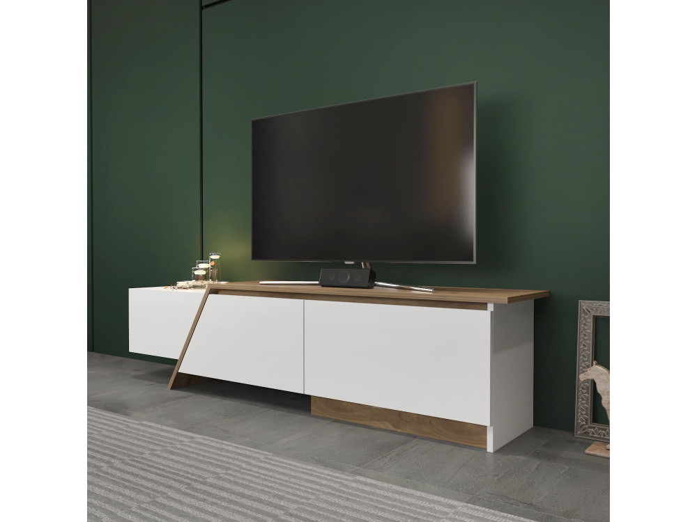 Drewniana podstawa pod telewizor "Zonas" - 180 x 35 x 28 cm - Biały