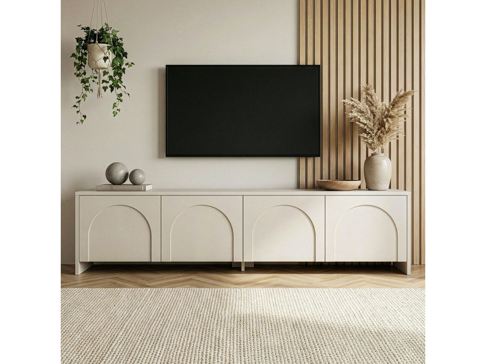 Drewniana podstawa pod telewizor "Aurelia" - 180 x 32 x 45 cm - Kremowy