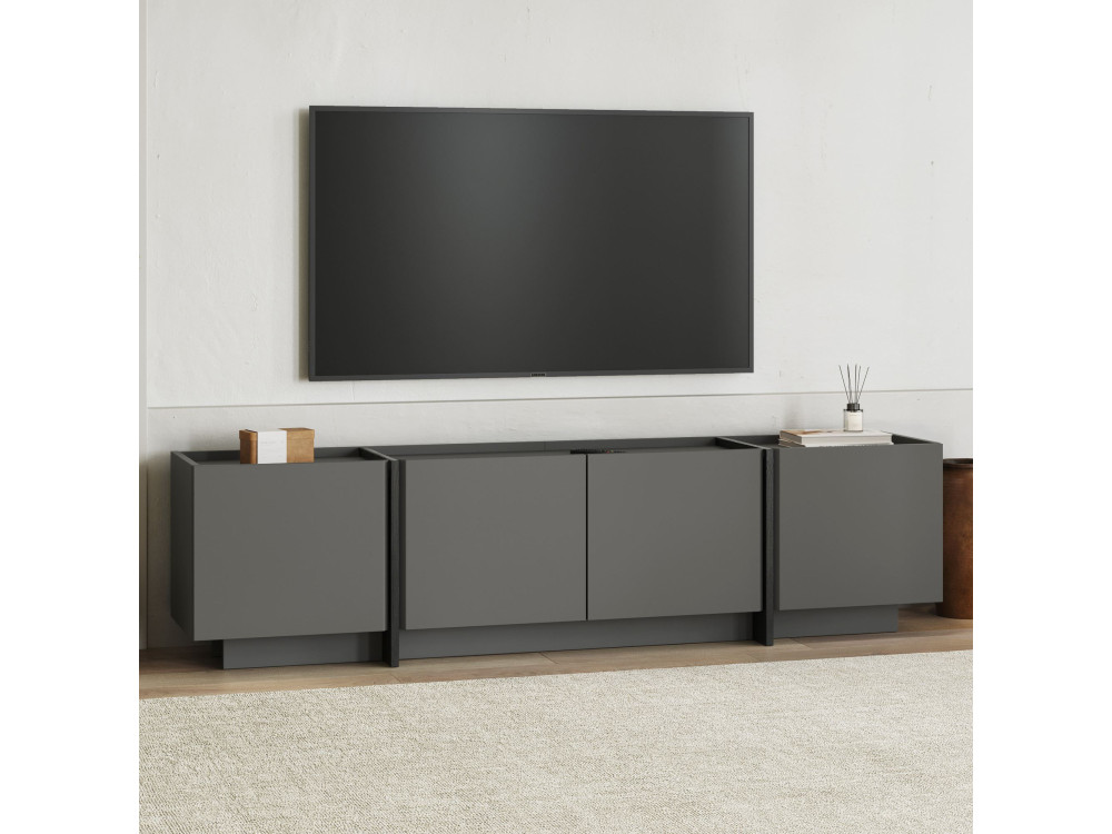 Drewniana podstawa pod telewizor "Lowen" - 180 x 35 x 46 cm - Antracyt / Czarny