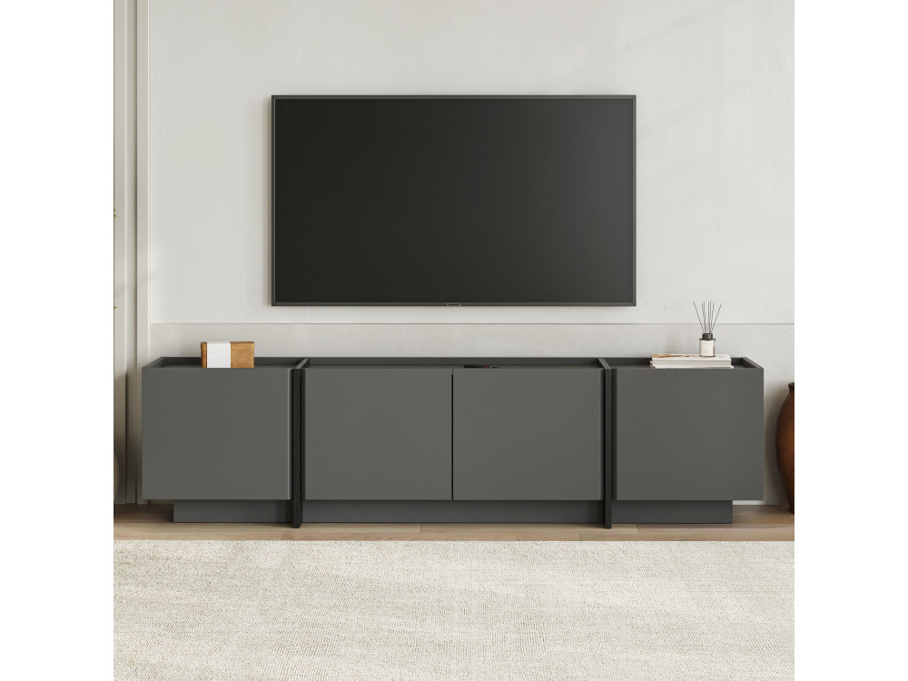 Drewniana podstawa pod telewizor "Lowen" - 180 x 35 x 46 cm - Antracyt / Czarny