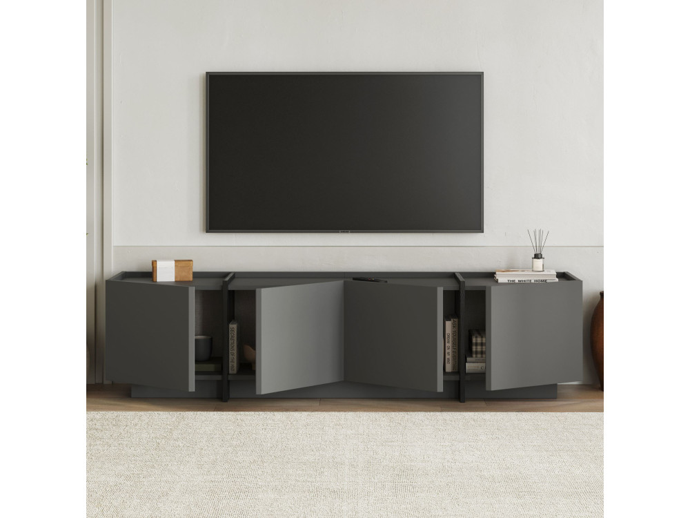Drewniana podstawa pod telewizor "Lowen" - 180 x 35 x 46 cm - Antracyt / Czarny