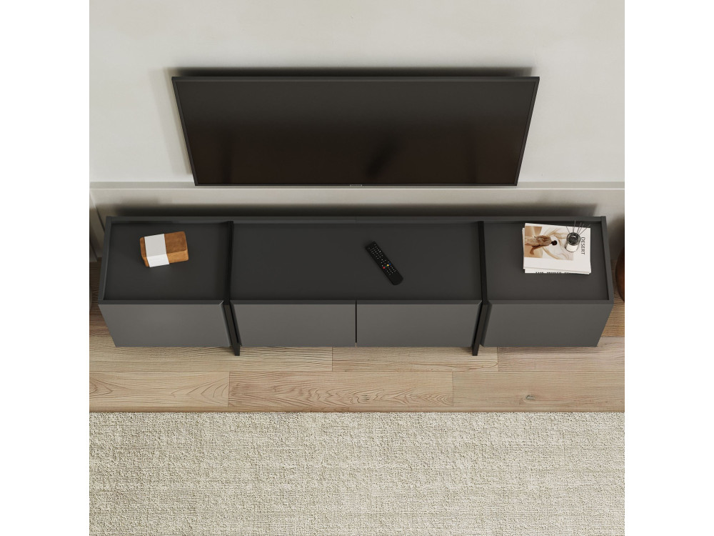 Drewniana podstawa pod telewizor "Lowen" - 180 x 35 x 46 cm - Antracyt / Czarny