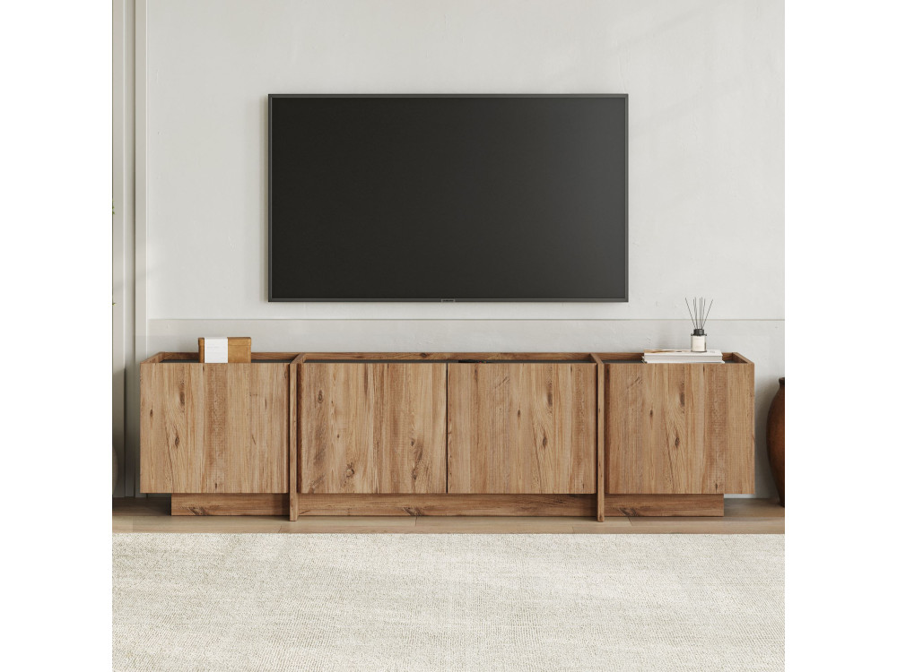 Drewniana podstawa pod telewizor "Lowen" - 180 x 35 x 46 cm - sosna atlantycka / antracyt