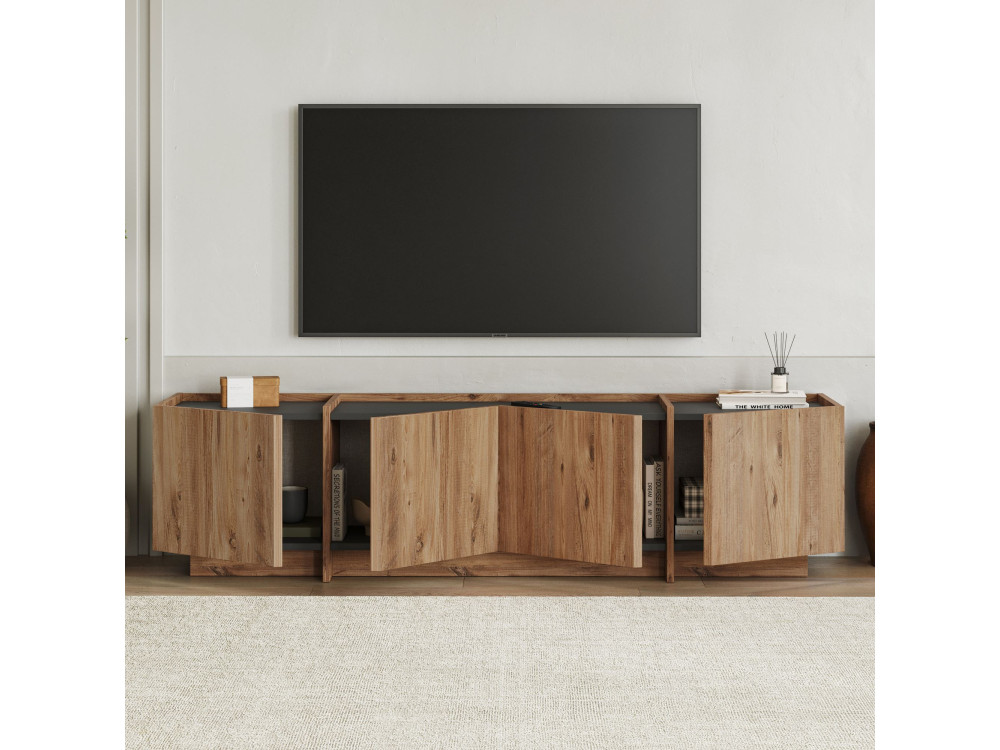 Drewniana podstawa pod telewizor "Lowen" - 180 x 35 x 46 cm - sosna atlantycka / antracyt