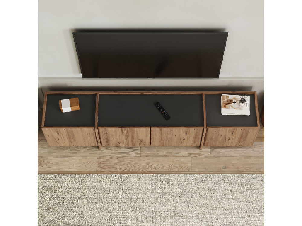 Drewniana podstawa pod telewizor "Lowen" - 180 x 35 x 46 cm - sosna atlantycka / antracyt