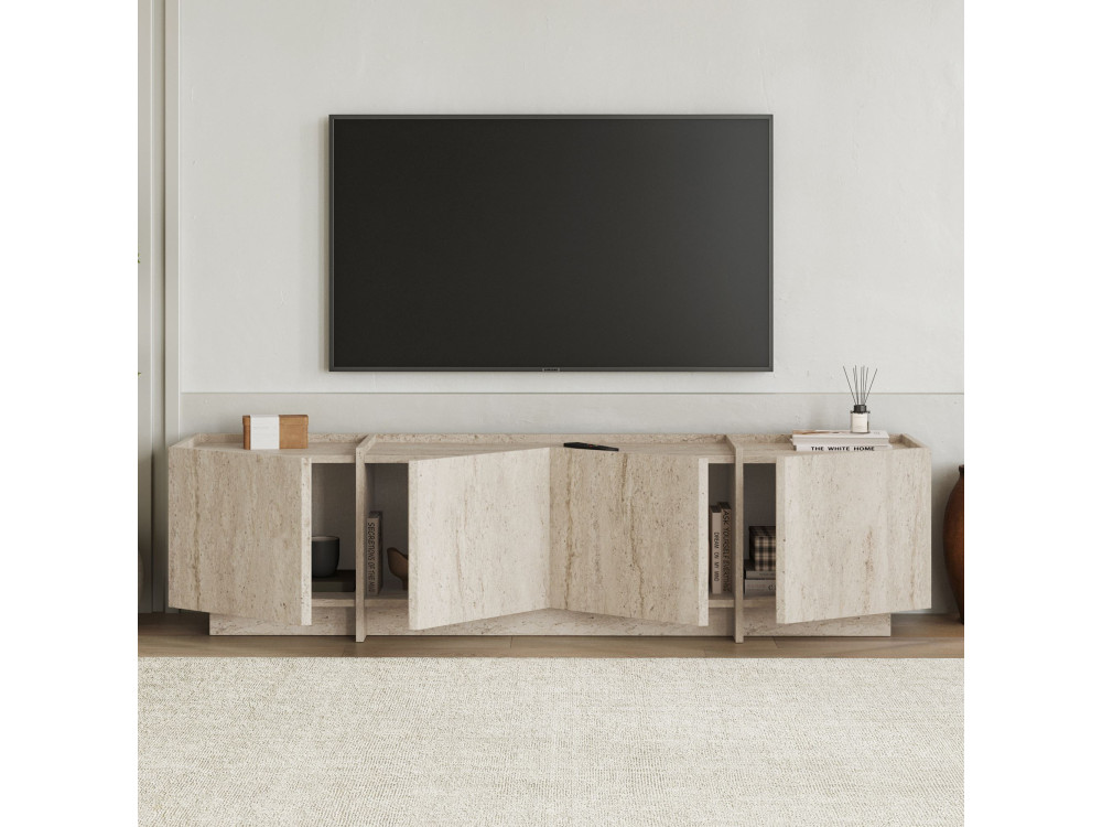 Drewniana podstawa pod telewizor "Lowen" - 180 x 35 x 46 cm - trawertyn