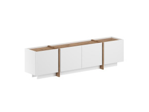 Drewniana szafka pod telewizor "Lowen" - 180 x 35 x 46 cm - Biały / Sosna atlantycka