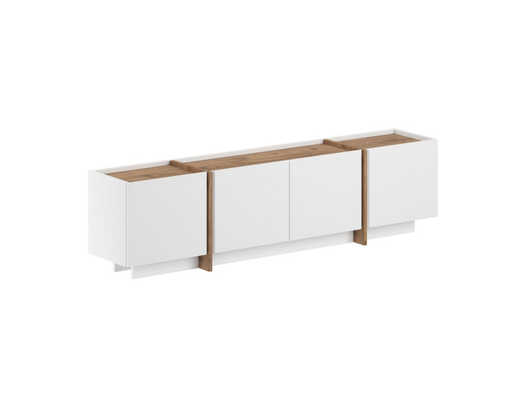 Drewniana szafka pod telewizor "Lowen" - 180 x 35 x 46 cm - Biały / Sosna atlantycka