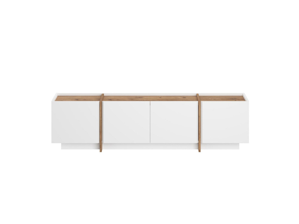 Drewniana szafka pod telewizor "Lowen" - 180 x 35 x 46 cm - Biały / Sosna atlantycka