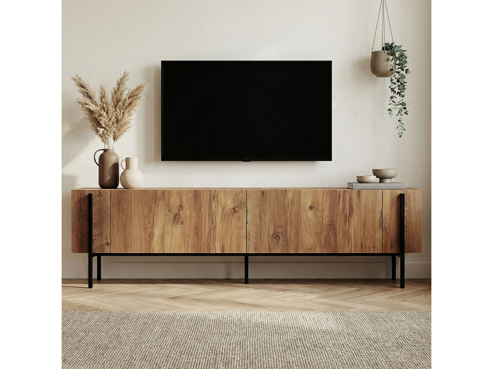 Drewniany stojak TV "Nexus" - 180 x 30 x 45 cm - sosna atlantycka / czarny