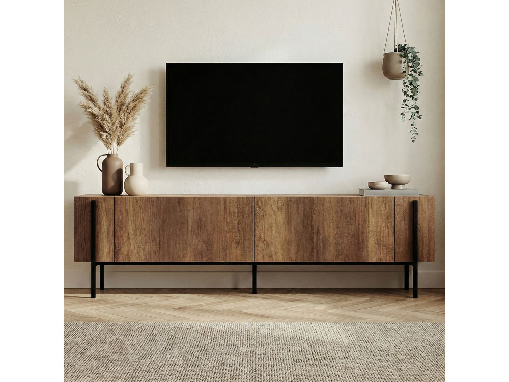 Drewniany stojak TV "Nexus" - 180 x 30 x 45 cm - Orzech barokowy / Czarny