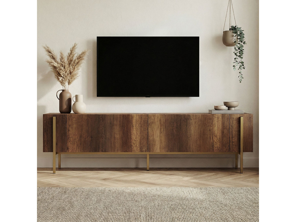 Drewniany stojak TV "Nexus" - 180 x 30 x 45 cm - Złoty barokowy orzech