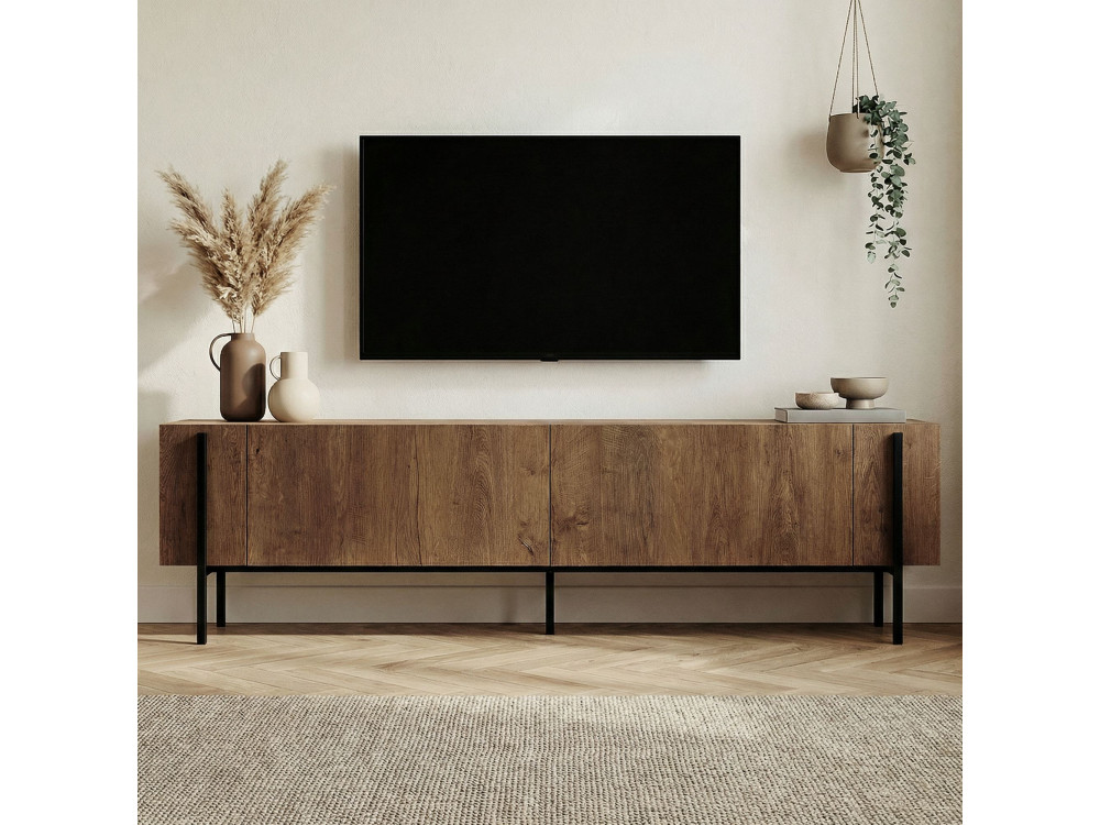 Drewniany stojak TV "Nexus" - 180 x 30 x 45 cm - Dąb Kafkas / Czarny