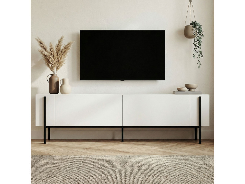 Drewniany stojak na telewizor "Nexus" - 180 x 30 x 45 cm - Czarny / Czarne drewno