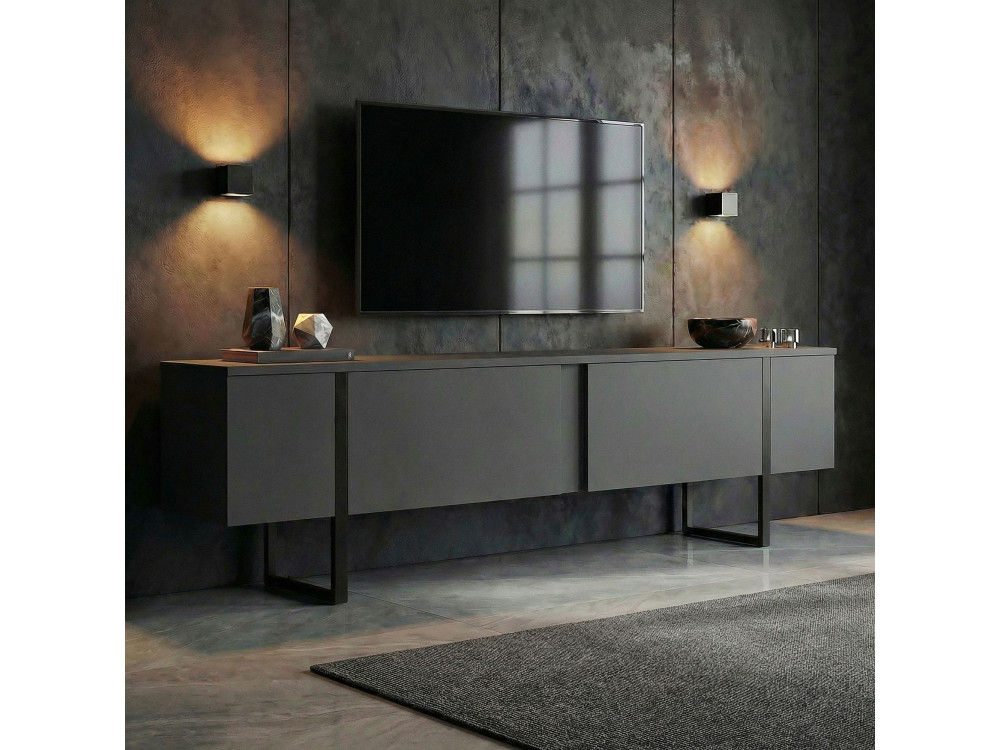 Drewniana podstawa pod telewizor "Onera" - 180 x 30 x 50 cm - Antracyt / Czarny