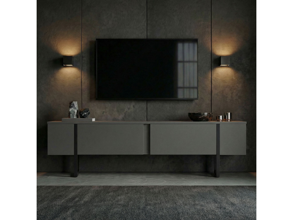 Drewniana podstawa pod telewizor "Onera" - 180 x 30 x 50 cm - Antracyt / Czarny
