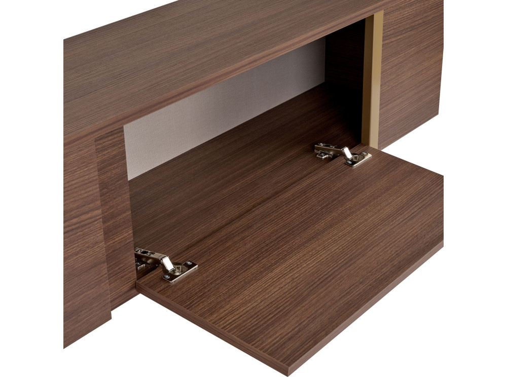 Drewniana podstawa pod telewizor "Onera" - 180 x 30 x 50 cm - Orzech / Złoty