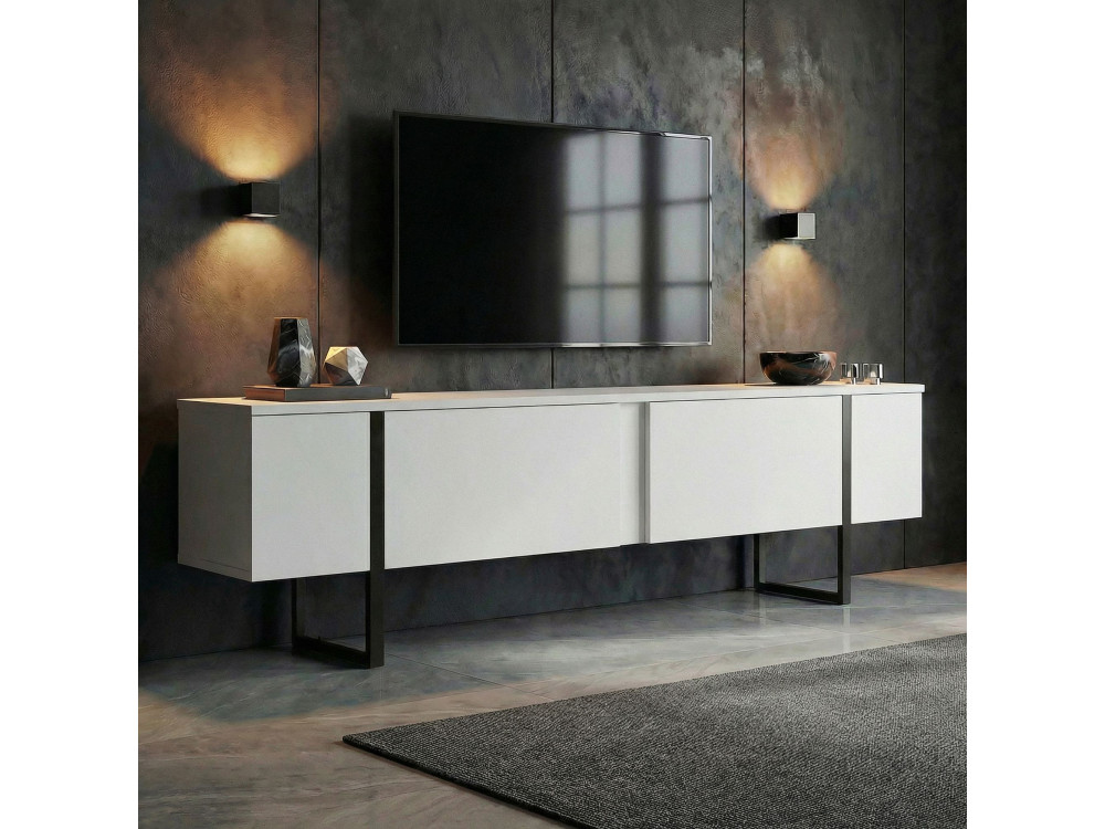 Drewniana podstawa pod telewizor "Onera" - 180 x 30 x 45 cm - Biało-czarny