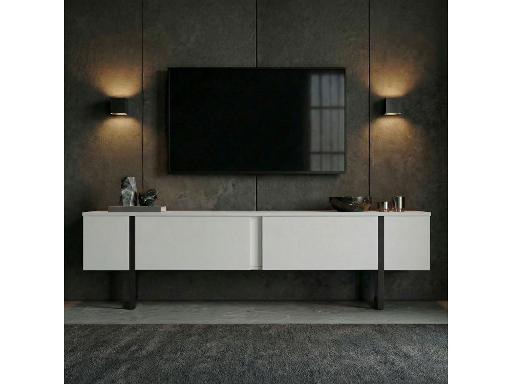 Drewniana podstawa pod telewizor "Onera" - 180 x 30 x 45 cm - Biało-czarny