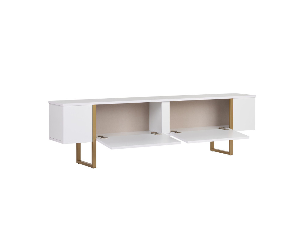 Drewniana podstawa pod telewizor "Onera" - 180 x 30 x 50 cm - Biały / Złoty