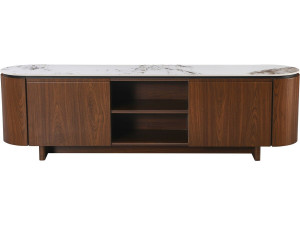 Drewniany stojak TV "Stonea" z ceramicznym blatem - 200 x 40 x 55 cm - Brązowy