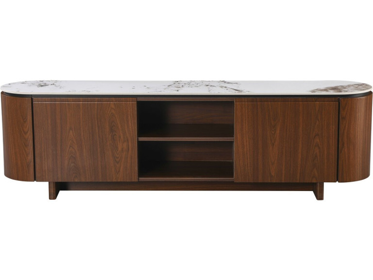 Drewniany stojak TV "Stonea" z ceramicznym blatem - 200 x 40 x 55 cm - Brązowy