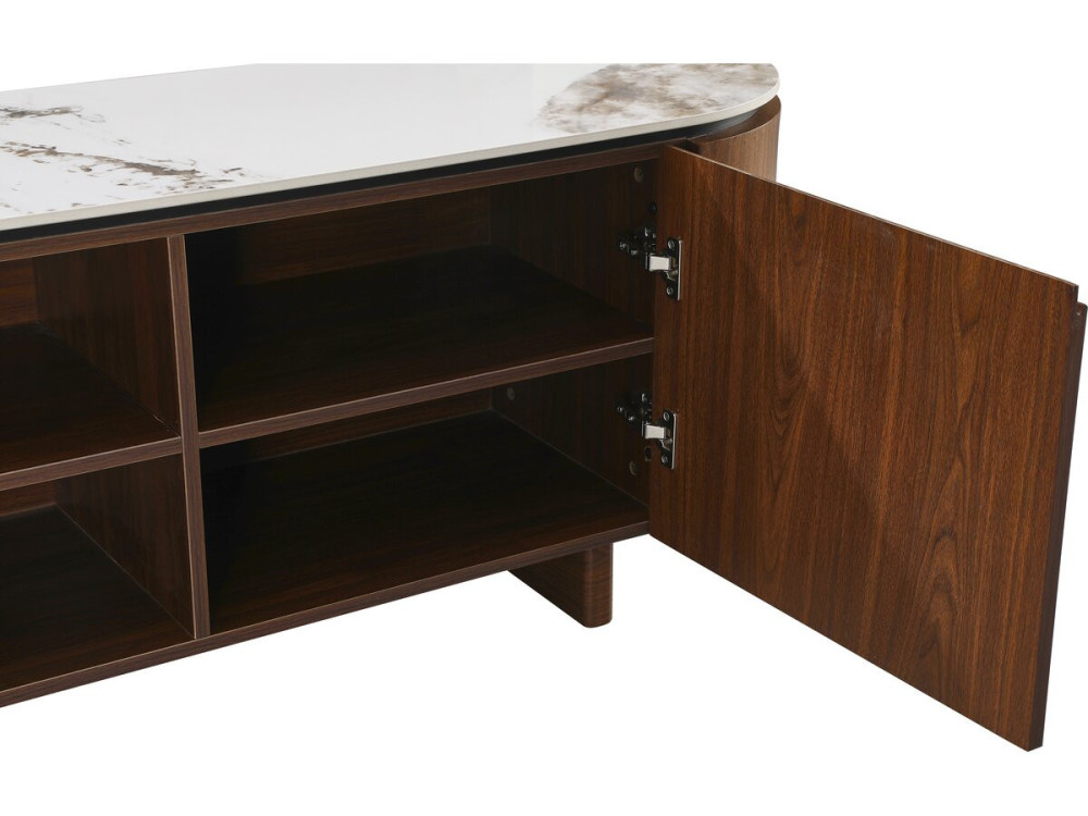 Drewniany stojak TV "Stonea" z ceramicznym blatem - 200 x 40 x 55 cm - Brązowy