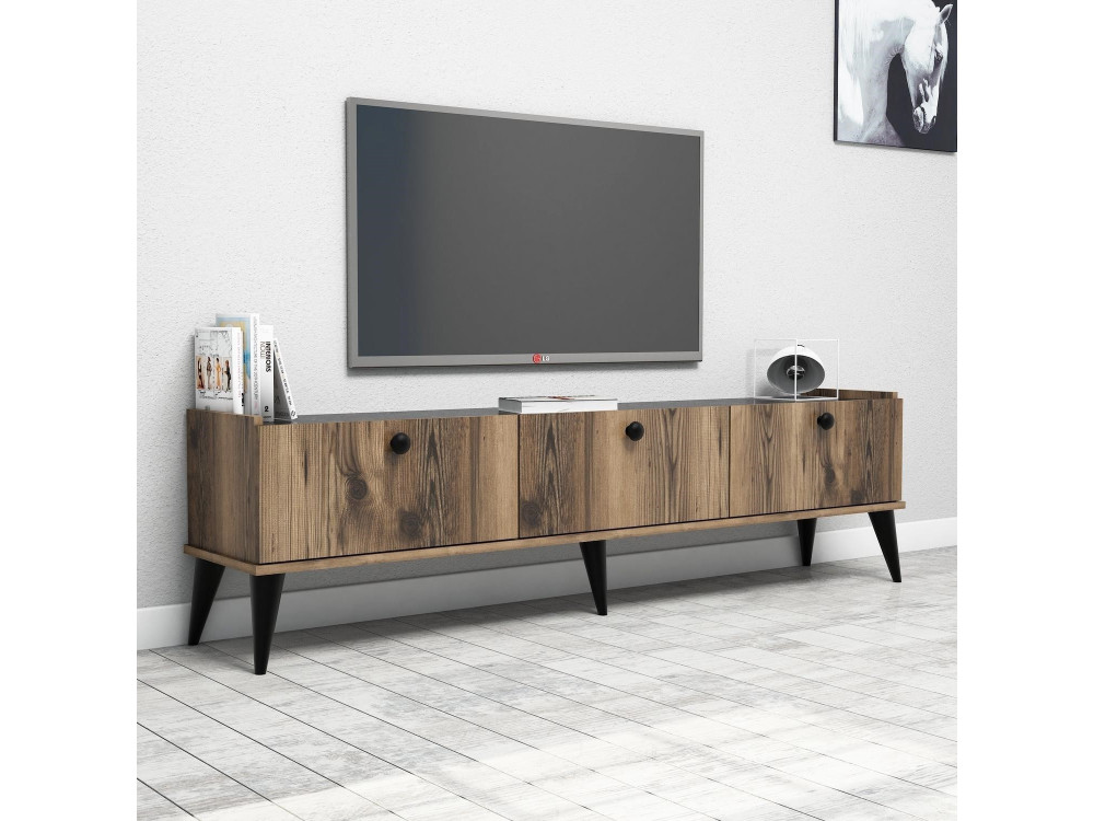 Drewniany stojak pod telewizor "Lidya" - 180 x 35 x 49 cm - Brązowy