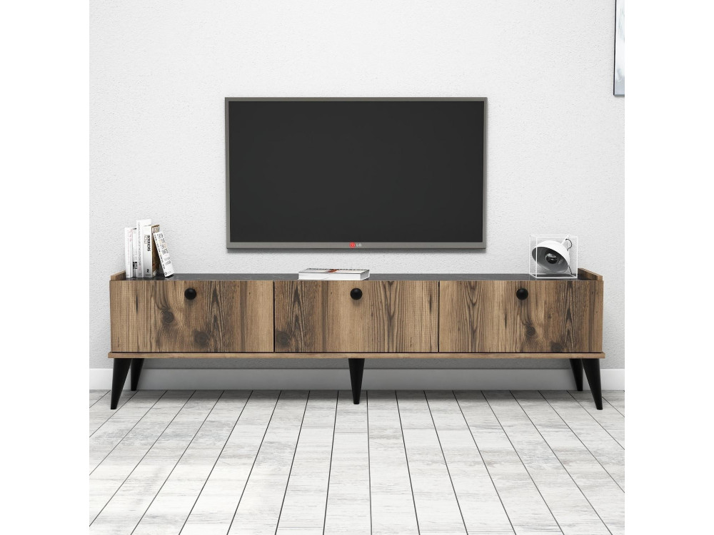 Drewniany stojak pod telewizor "Lidya" - 180 x 35 x 49 cm - Brązowy