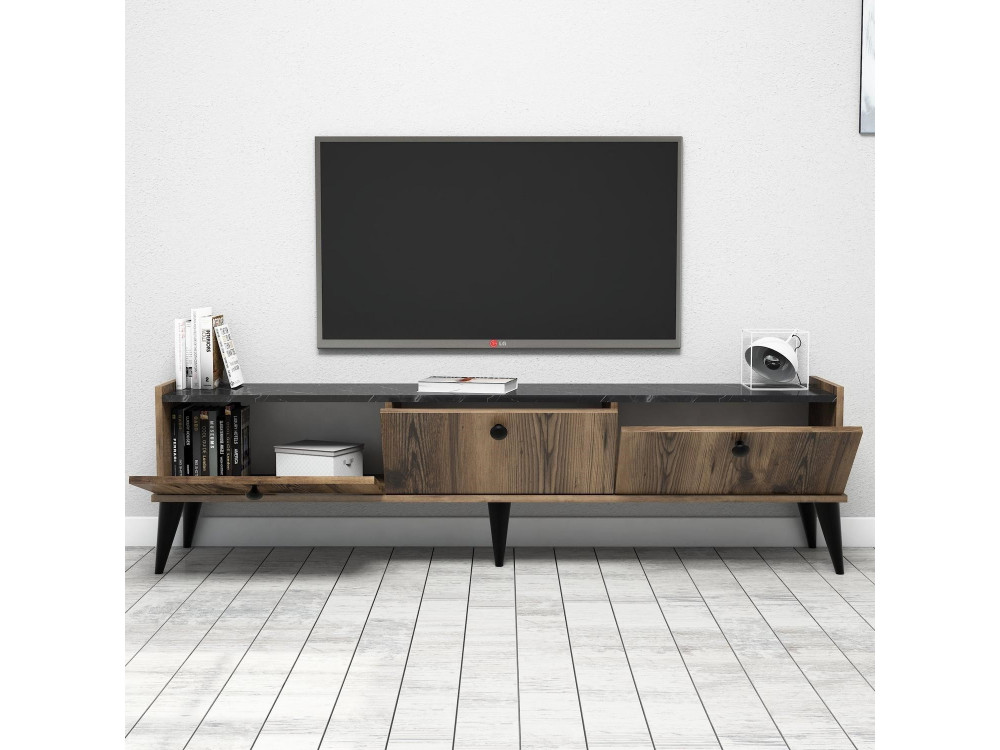 Drewniany stojak pod telewizor "Lidya" - 180 x 35 x 49 cm - Brązowy