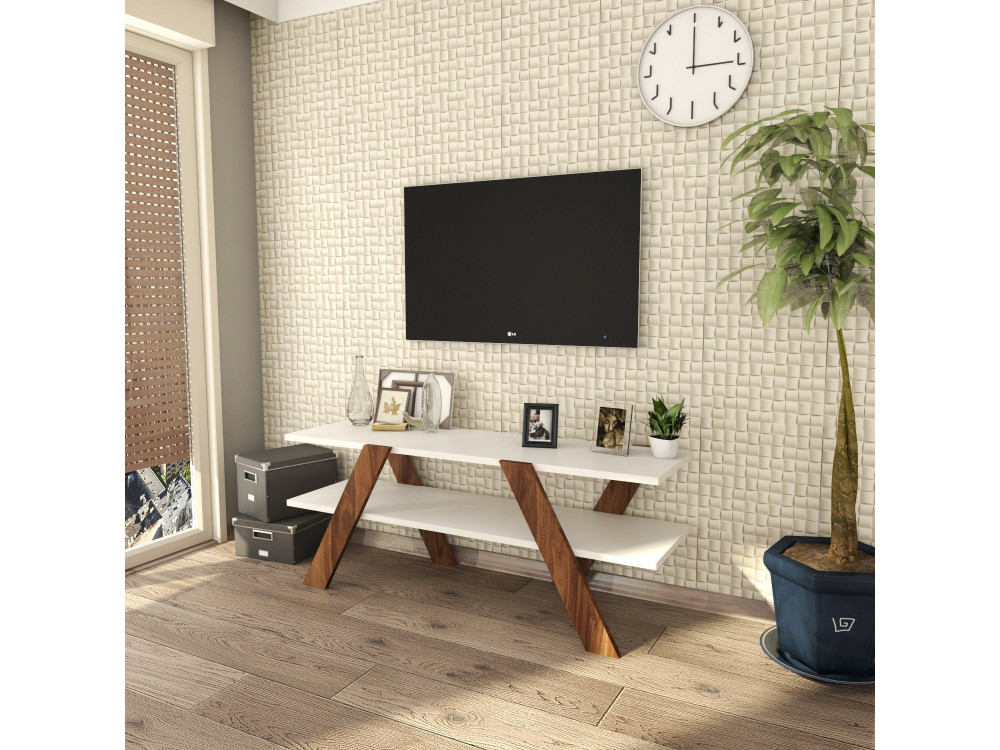 Drewniana podstawa pod telewizor "Basic" - 120 x 33 x 45 cm - Biały