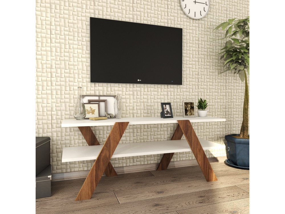 Drewniana podstawa pod telewizor "Basic" - 120 x 33 x 45 cm - Biały