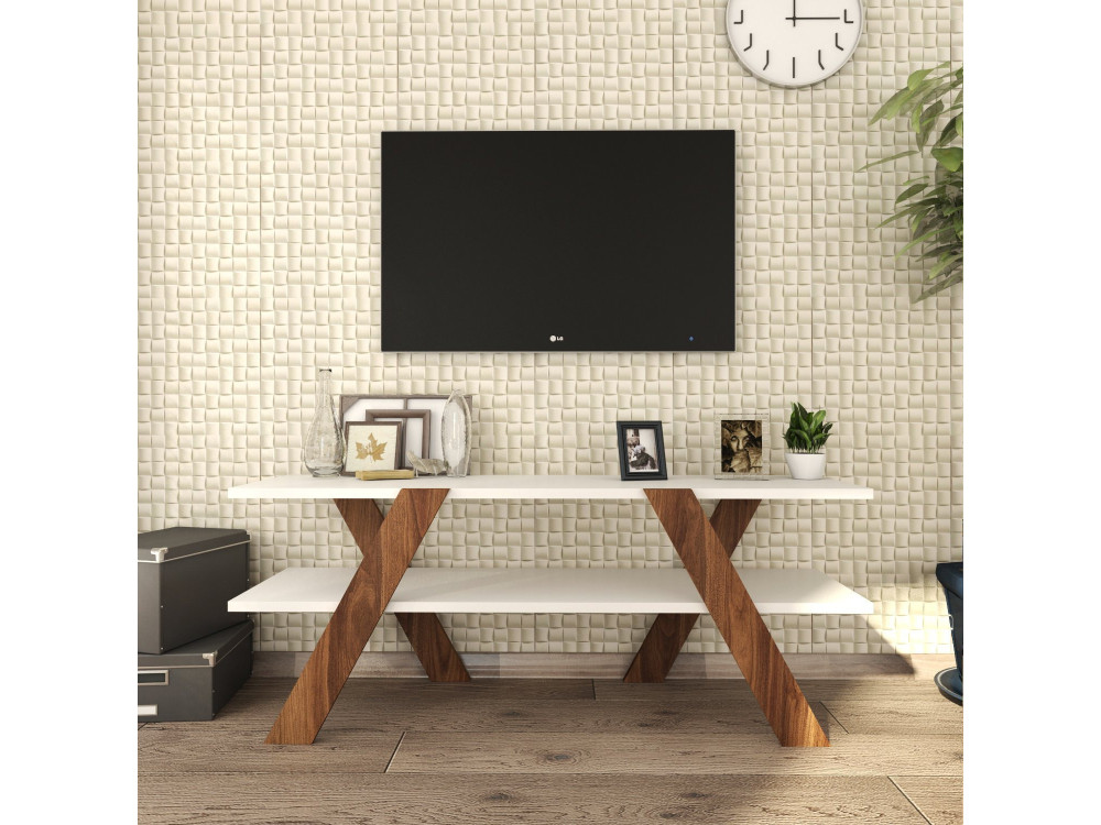 Drewniana podstawa pod telewizor "Basic" - 120 x 33 x 45 cm - Biały