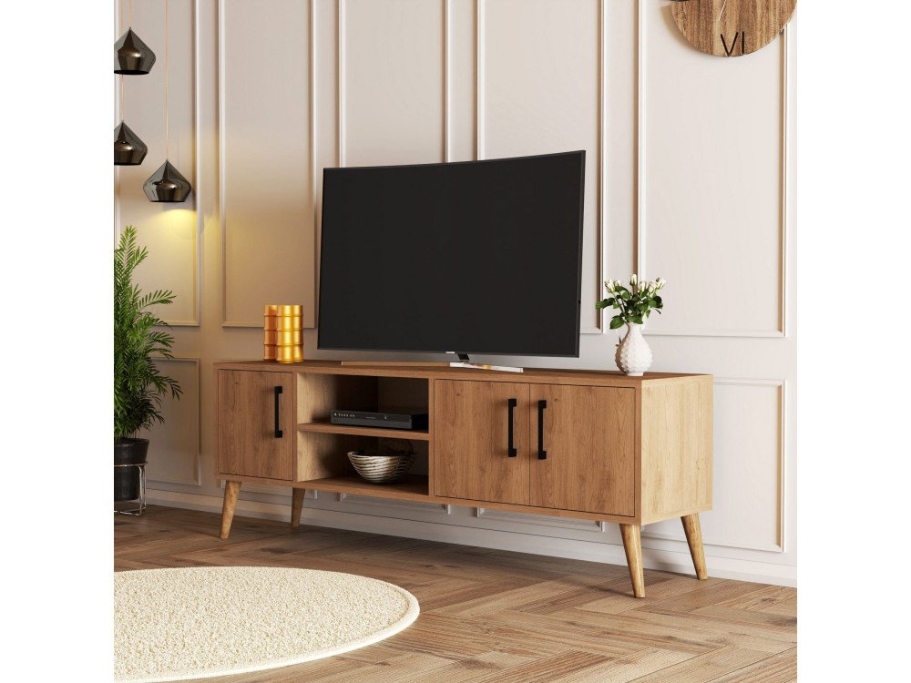 Drewniany stojak na telewizor "Exxen" - 150 x 34 x 52 cm - Brązowy
